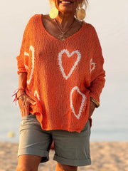 Heart V-Neck Drop-Shoulder Sweater