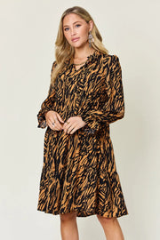 Double Take Full Size Printed Ruffle Hem Long Sleeve Dress Plus Size