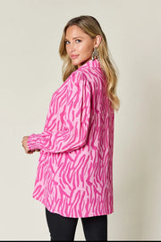 Printed Smocked Long-Sleeve Blouse - Plus Size