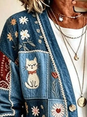 Full Size Floral V-Neck Button-Down Cardigan Plus Size