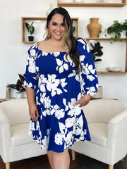 Floral Ruffle Hem Smocked Dress Pocketed - Plus Size