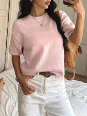 Ribbed Hem Round-Neck Sweater