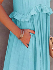 Ruffled Sleeveless Tiered Maxi Dress Pocketed
