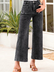 High-Waist Wide-Leg Washed Jeans