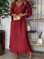 V-Neck Long-Sleeve Midi Dress - Plus Size