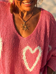 Heart V-Neck Drop-Shoulder Sweater