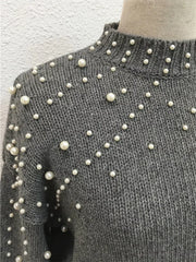 Pearl-Embellished Mock-Neck Sweater