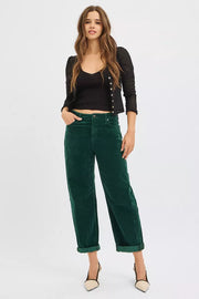 RISEN High-Rise Crop Barrel Cordurory Pants
