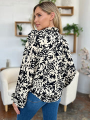 Printed Ruffle Trim Balloon Sleeve Shirt - Plus Size