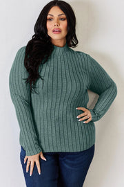 Ribbed Mock-Neck Long-Sleeve Tee - Plus Size