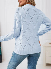 Long-Sleeve Diamond Eyelet Knit Top