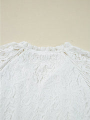 Tie Neck Lace Ruffle Detail Long-Sleeve Blouse