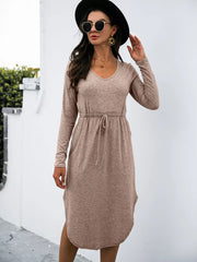 Drawstring Waist Long-Sleeve Dress