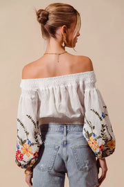 SO ME Floral Embroidered Off the Shoulder Crop Top