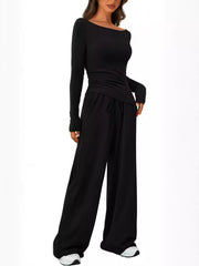 Round-Neck Long-Sleeve Top and Pants Set