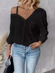 Asymmetrical Cold-Shoulder Button-Up Shirt
