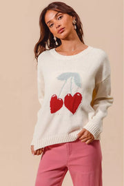 SO ME Heart Cherry Knitted Valentine Sweater Top