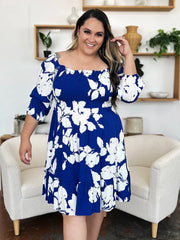 Floral Ruffle Hem Smocked Dress Pocketed - Plus Size