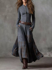 Plaid Button-Front Long-Sleeve Dress - Plus Size