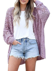Openwork Open-Front Lightweight Cardigan