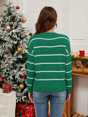 Sequin Santa Striped Round-Neck Long-Sleeve Sweater