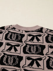 Bows & Horseshoes Pattern Round-Neck Sweater