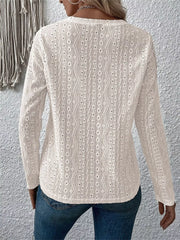 Eyelet Round-Neck Long-Sleeve Blouse - Plus Size
