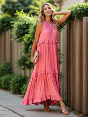 Ruffled Sleeveless Tiered Maxi Dress Pocketed