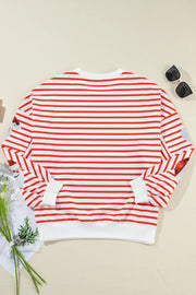 Sequin Santa Striped Round-Neck Long-Sleeve Sweatshirt