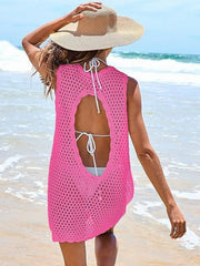Color-Block Openwork Sleeveless Cutout Back Cover-Up