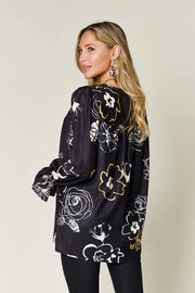 Printed Flounce Sleeve Blouse - Plus Size