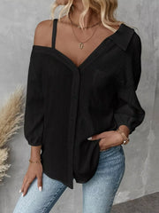 Asymmetrical Cold-Shoulder Button-Up Shirt