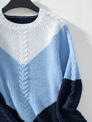 Color-Block Round-Neck Long-Sleeve Sweater