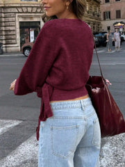 Tie Waist Surplice Sweater
