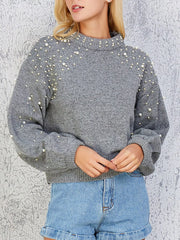 Pearl-Embellished Mock-Neck Sweater