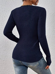 Rib-Knit Button-Front Knit Top