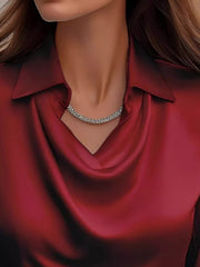 Satin Cowl Neck Long-Sleeve Blouse - Plus Size