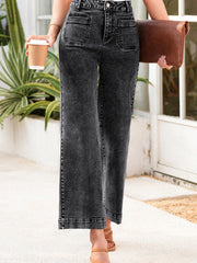 High-Waist Wide-Leg Washed Jeans