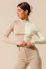 SO ME Color-Block Fitted Crop Sweater Top