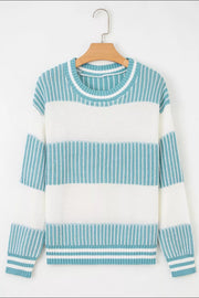 Two Tone Striped Patchwork Drop-Shoulder Relaxed Sweater
