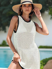 Color-Block Openwork Sleeveless Cutout Back Cover-Up