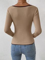 Contrast Trim Long-Sleeve Knit Top