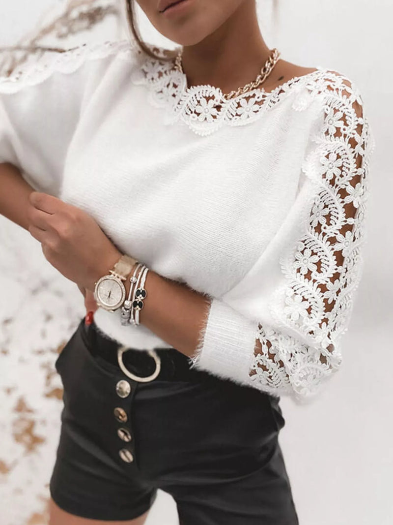 Lace Trim Long-Sleeve Sweater