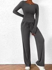 Round-Neck Long-Sleeve Top and Pants Set