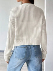 Rib-Knit Button-Up Cropped Cardigan