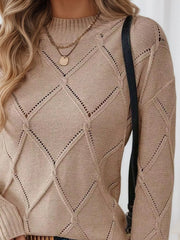 Long-Sleeve Diamond Eyelet Knit Top
