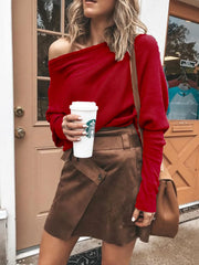 One-Shoulder Ribbed Sweater - Plus Size