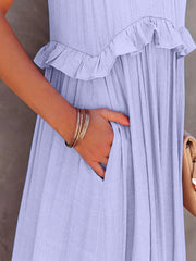 Ruffled Sleeveless Tiered Maxi Dress Pocketed