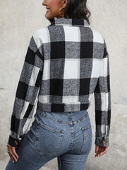 Plaid Button-Up Drop-Shoulder Cropped Jacket