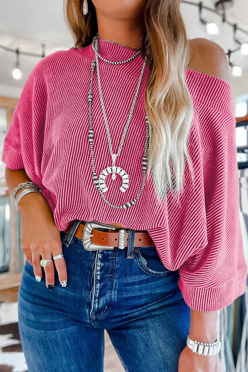Rib-Knit Off-Shoulder Blouse
